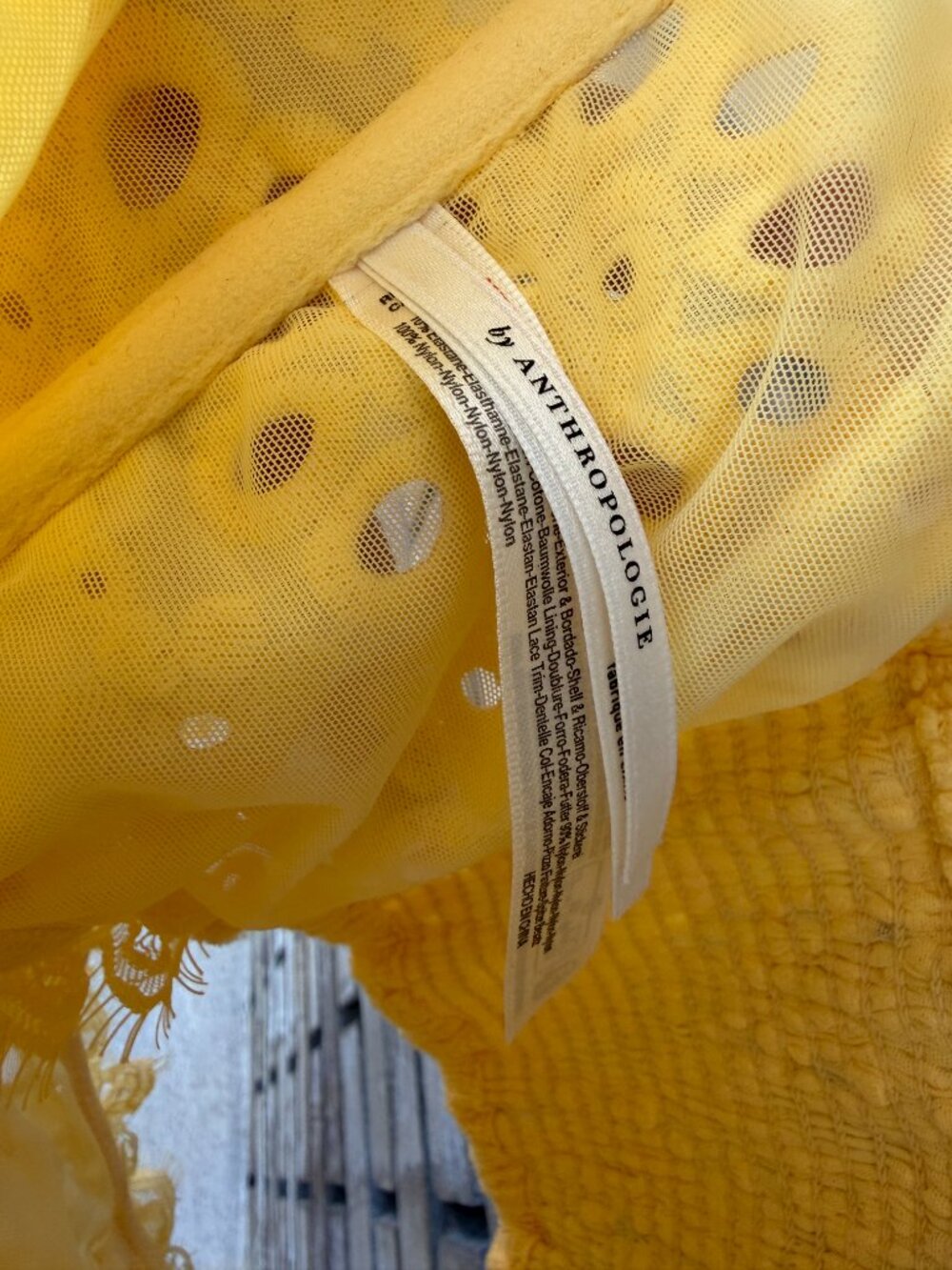 By Anthropologie Eyelet Ruffle Crop Top Bustier in Pineapple Yellow XL NWT - Picture 10 of 14